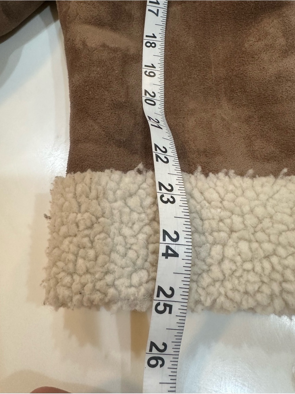 Outer Edge Y2K Faux Suede & Sherpa Lined Hooded Knee Length Coat Size Large - Picture 10 of 11